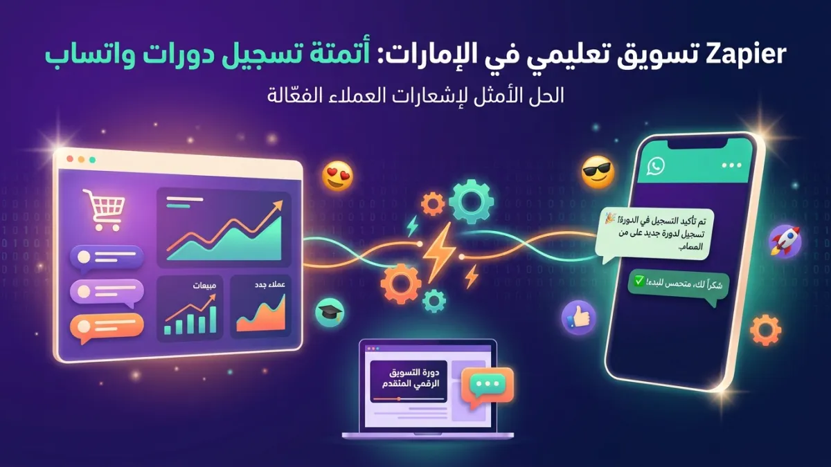 Zapier تسويق تعليمي في الإمارات: أتمتة تسجيل دورات واتساب
