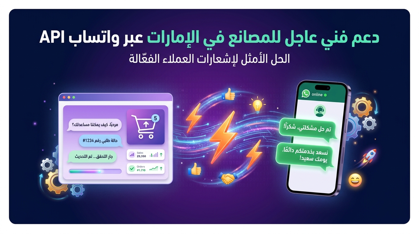 دعم فني عاجل للمصانع في الإمارات عبر واتساب API